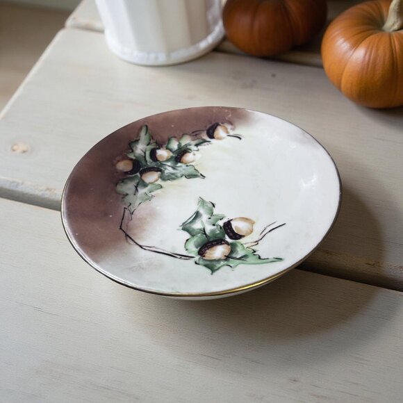 Antique Limoges Hand-Painted Cabinet Plate, Acorns & Oak Leaves, Signed c. 1900 - Picture 4 of 9